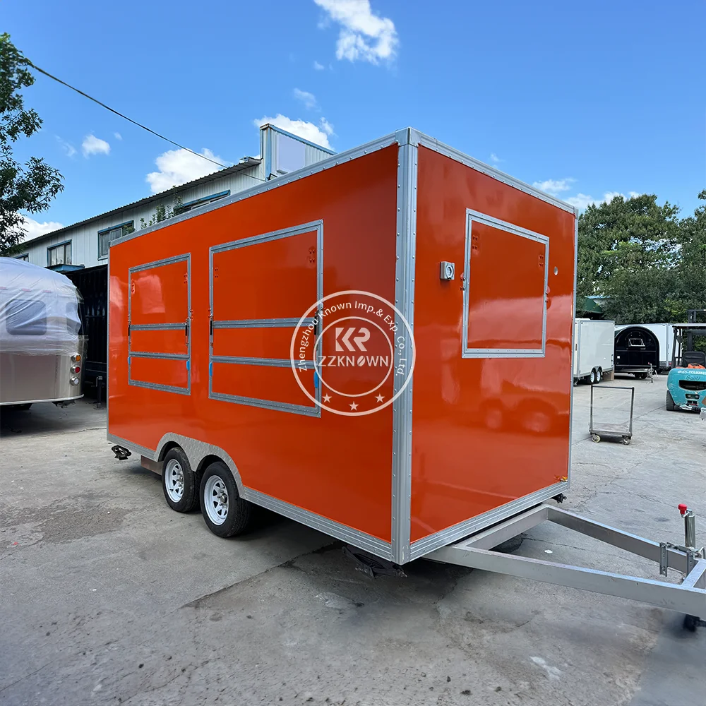 4.5m Bright Red & Orange Square Food Truck with American Chimney and Tri-Fold Selling Window dessert food trucks for sale