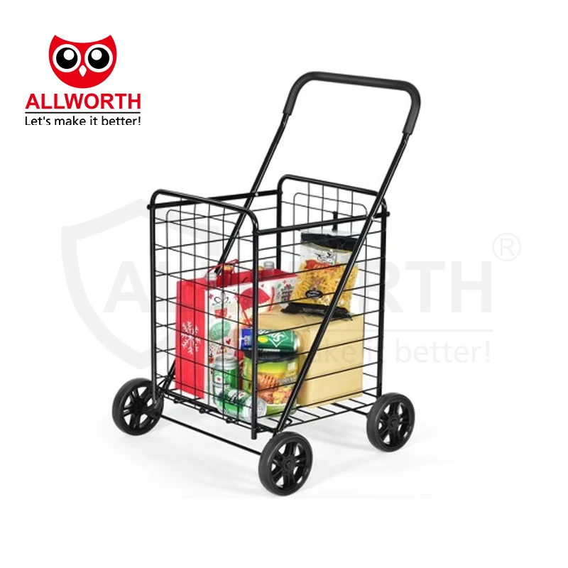 Wholesale Folding Supermarket Trolley Metal Basket Grocery Shopping Cart
