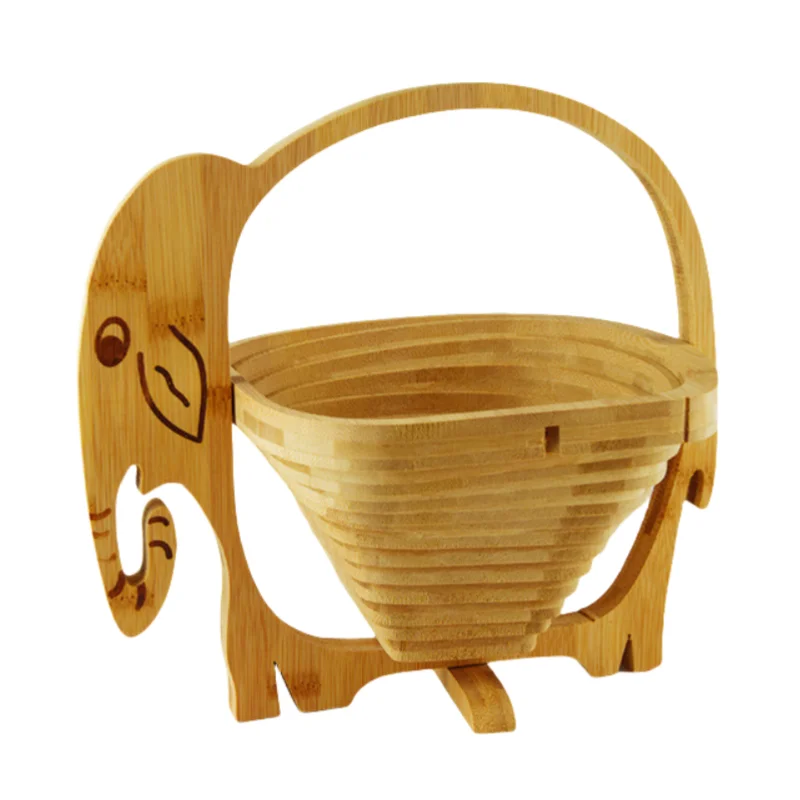 Eco-friendly Collapsible Fruit Basket Handmade Bamboo Wood Carving Folding Fruit Basket for Candy Fruits Nuts & Bread