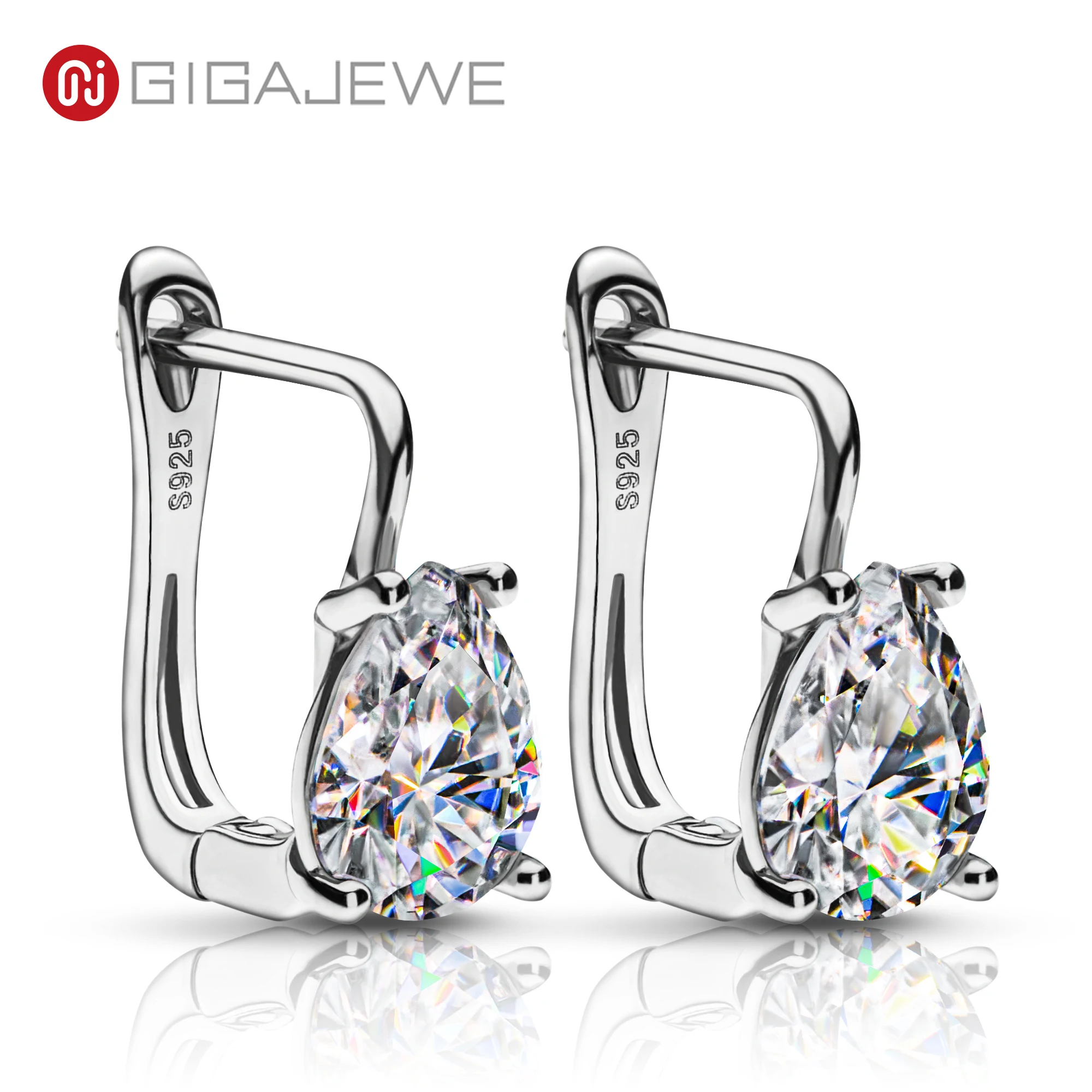 GIGAJEWE Moissanite White  D Color Pear cut VVS1 Total 2.5ct 925 Silver Drop Earring 18K Gold Plated moissanite earring