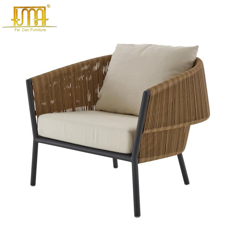 Garden furniture patio set armrest rattan easy chair with integrated cushion