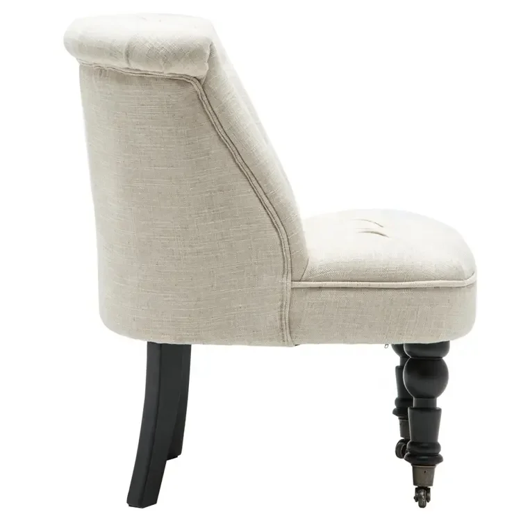 Hot Sales Modern Accent Linen Tufted Button Upholstered Chair with Armless White