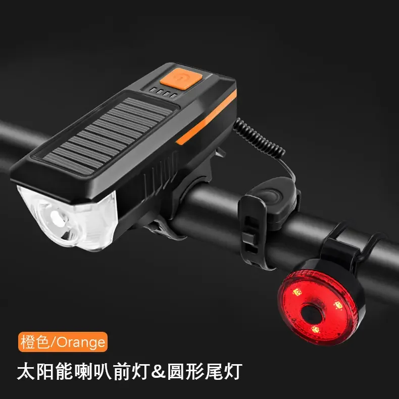 Multi Function Solar bike lights USB Solar Rechargeable Bike Light With Horn Speaker Power Bank Bicycle Light cycling equipment