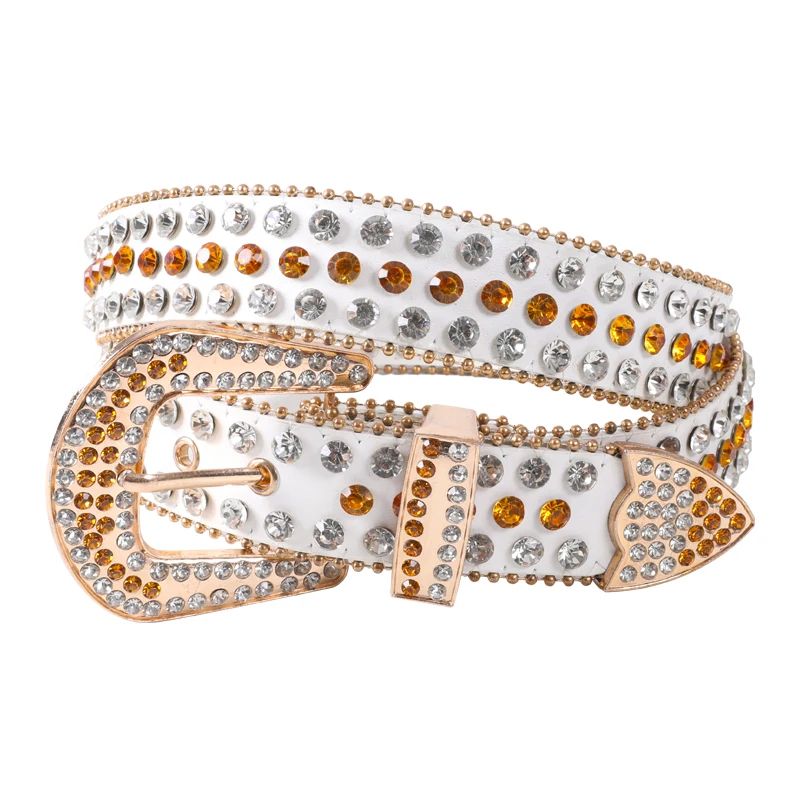 Ремень со стразами Женский, дизайнерский блестящий кожаный пояс с пряжкой со стразами