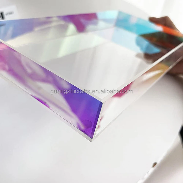 Rainbow Acrylic Rectangular Party Platter Iridescent Acrylic Decorative Tray for Food, Tea, Snacks