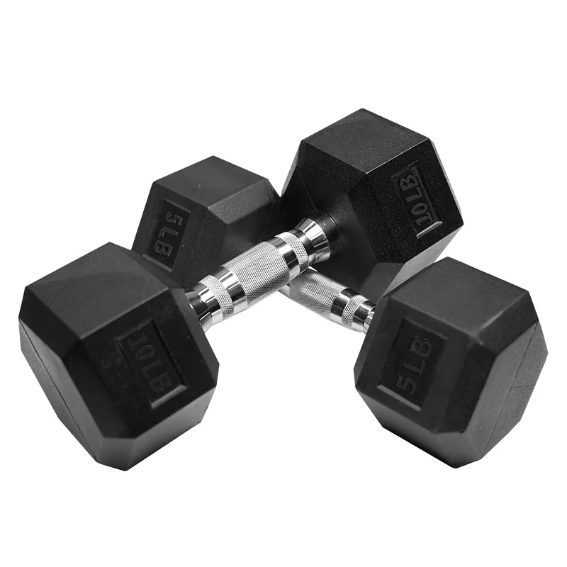 Wholesale Factory Sale Weight Lifting Hexagonal Coated Iron Hex Head Pounds Black Rubber Dumbbell Hex