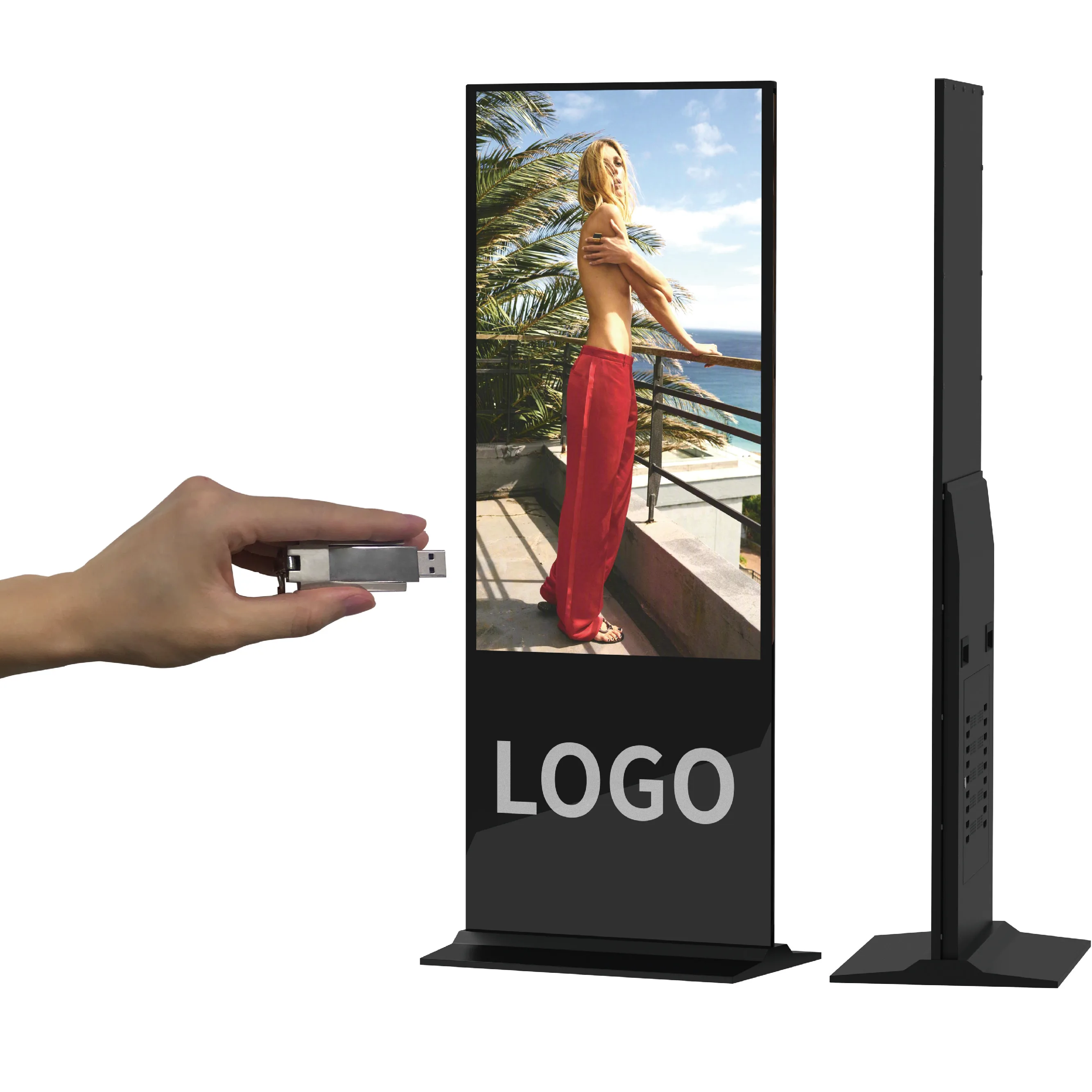 Split screen floor standing rotatable digital signage 360 degree rotating lcd android screen advertising player