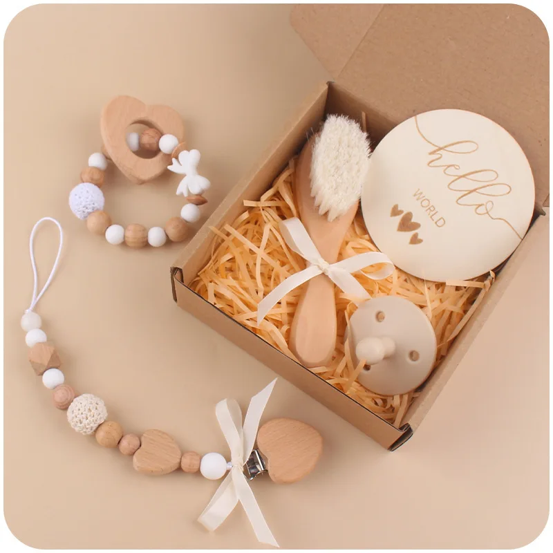 Baby Shower Newborn Lovey Welcome Gifts Set Baby Boy Girl Gift Set Newborn Bibs Beech Teether Pacifier Clip Unique Present