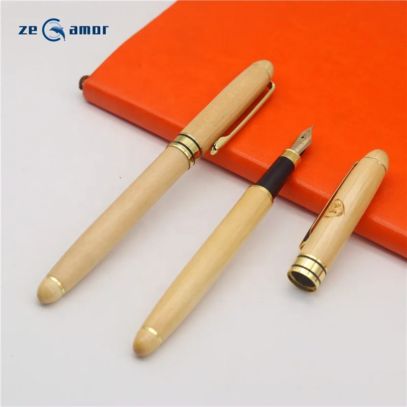 Zeamor Lapiz Bamboo And Wood Fountain Ball Point Roller Gel Gift Pen With Customized Logo Box