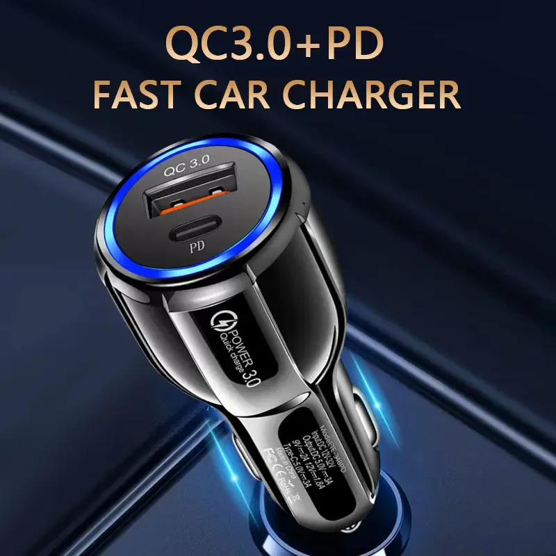 hot sales 2 in 1 PD USB C and QC3.0 38W Type c super quick fast charging car charger USB adapter for mobile car charger