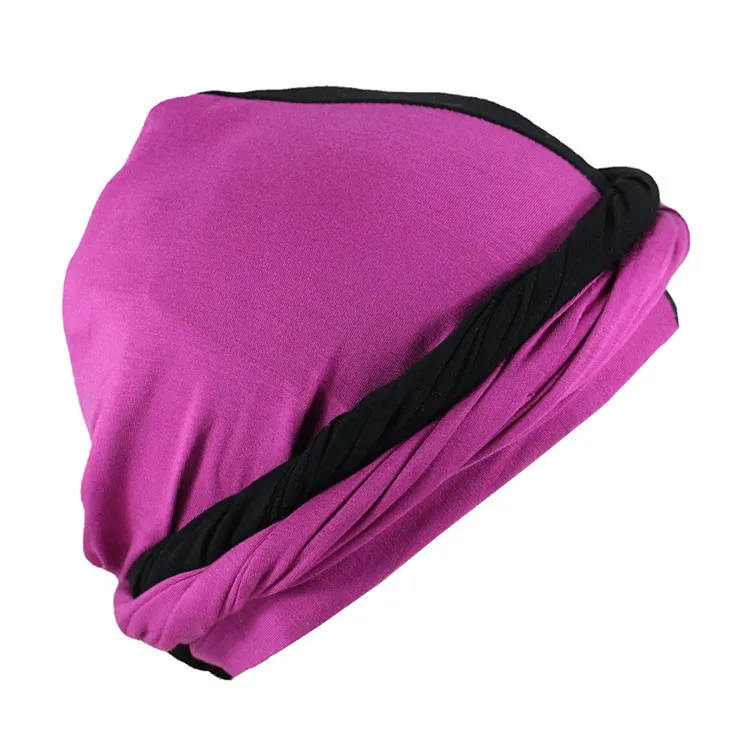 Color Block Contrast Skull Wave Cap Pre-Tied Halo Twisted Men Turban Durag Head Wrap Hat With Satin Lining