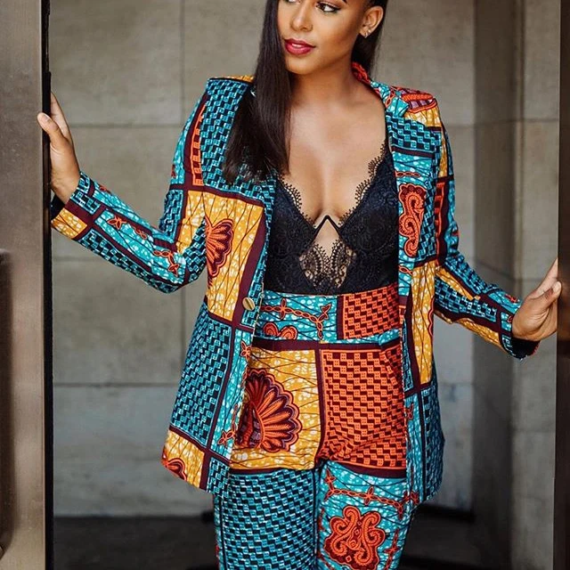 African Print Jacket Two Pieces Set For Ladies Cotton Wax Fabric Wholesale