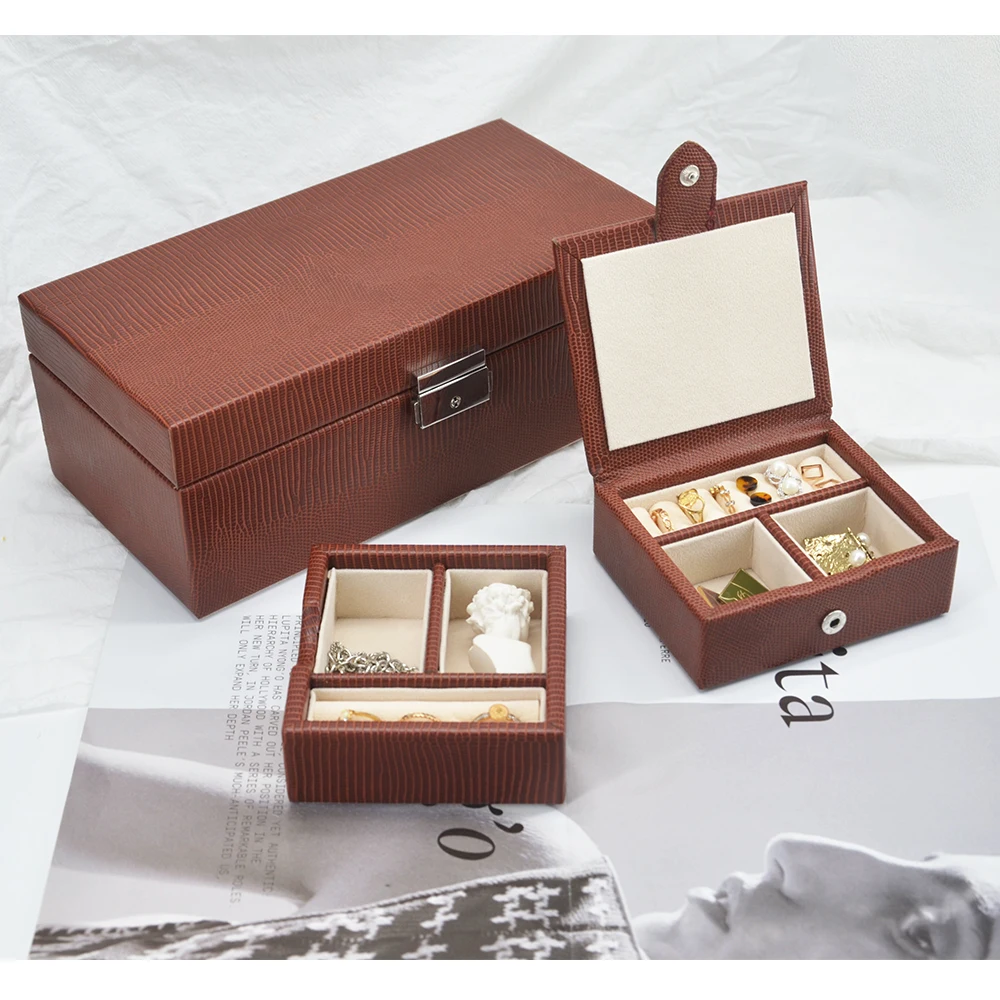 Portable Jewelry Case Wooden Rectangle Packaging Watch Necklace Rings Earrings Storage Organizer Display Gift Boxes Case