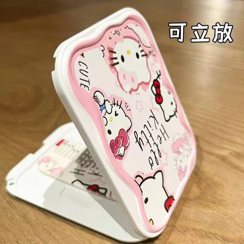 INS Hot Logo Custom Wholesale Single Side Small Cute Kitty Round Square Portable Makeup Mirror With Comb Makeup Hand Mirror Gift