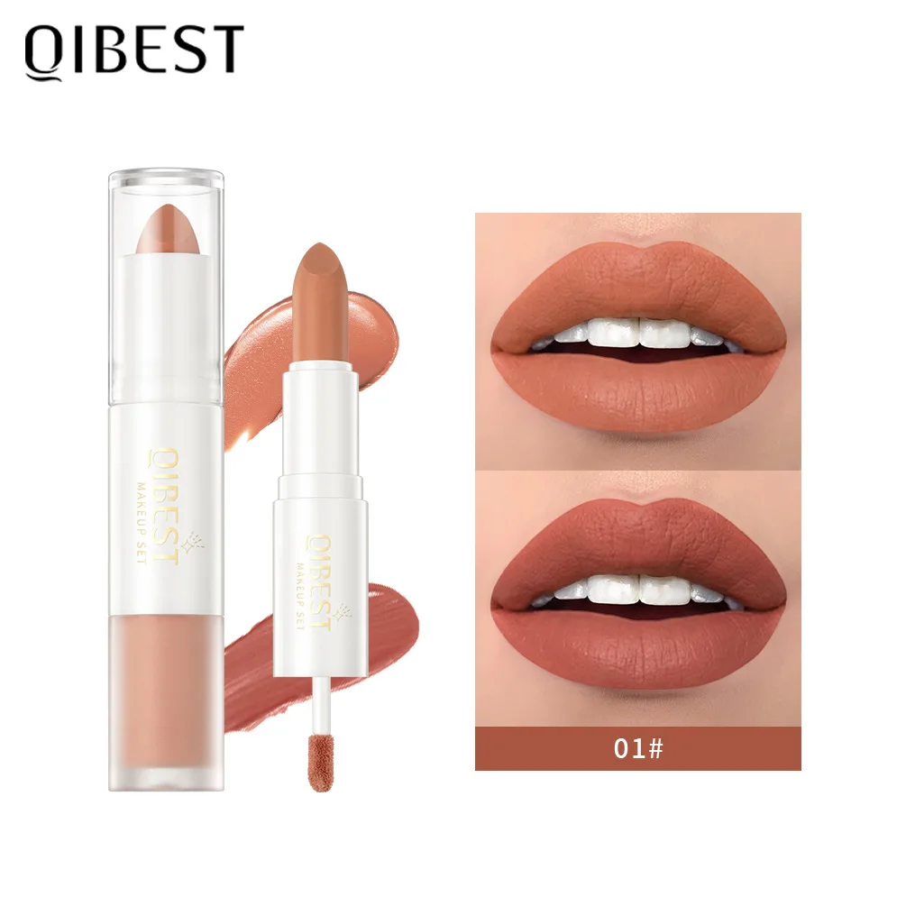 QIBEST Waterproof Matte Long Lasting Non-sticky Cup Kiss Proof Contouring Lipliner Gel Lip Pencil Lipstick