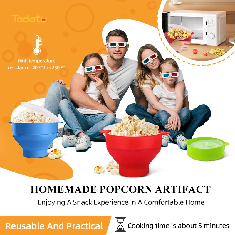 Household Hot Air Popcorn Maker Collapsible Bowl Silicone Microwave Popcorn Popper