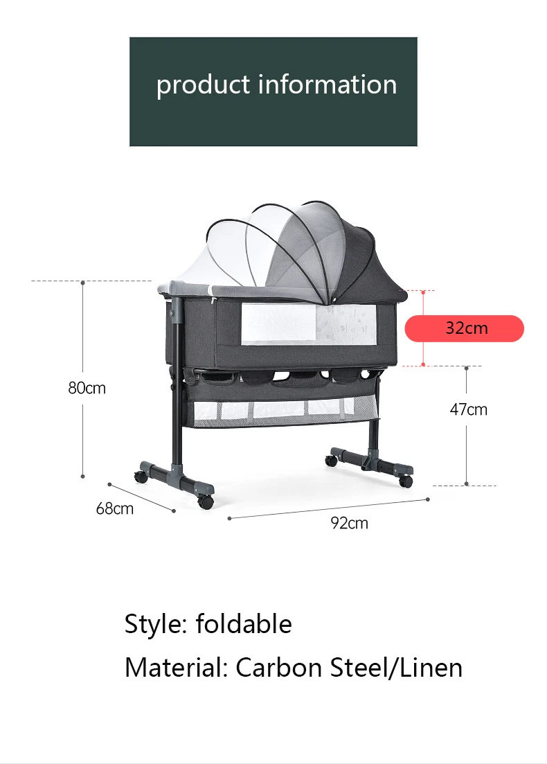 Amazon Hot Selling Newborn Bedside Sleeper Bassinet Bed 3-In-1 Portable Baby Cribs Folding Crib