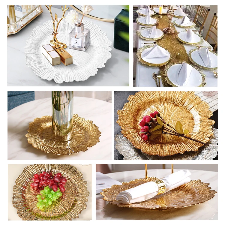 Classic Dinnerware Bulk 13 Inch Plastic Charger Plates Table Reef Gold Chargers Plates Wedding