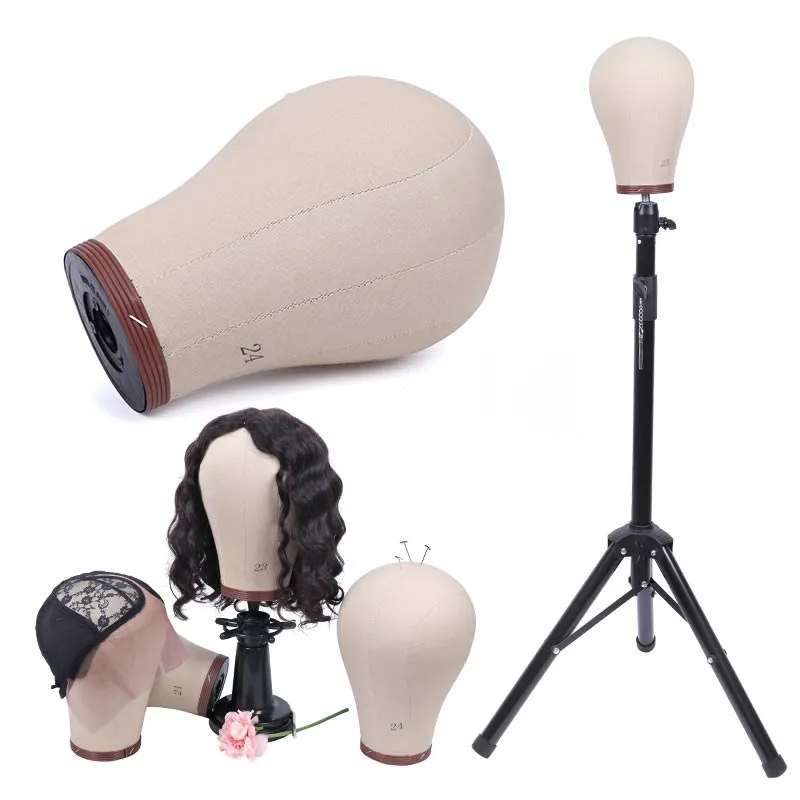 
125 cm Canvas Block Head Wig Display Mannequin Wig Stand Adjustable Making Kit Styling Manikin 21-25' Inch Displaying Wigs Set 