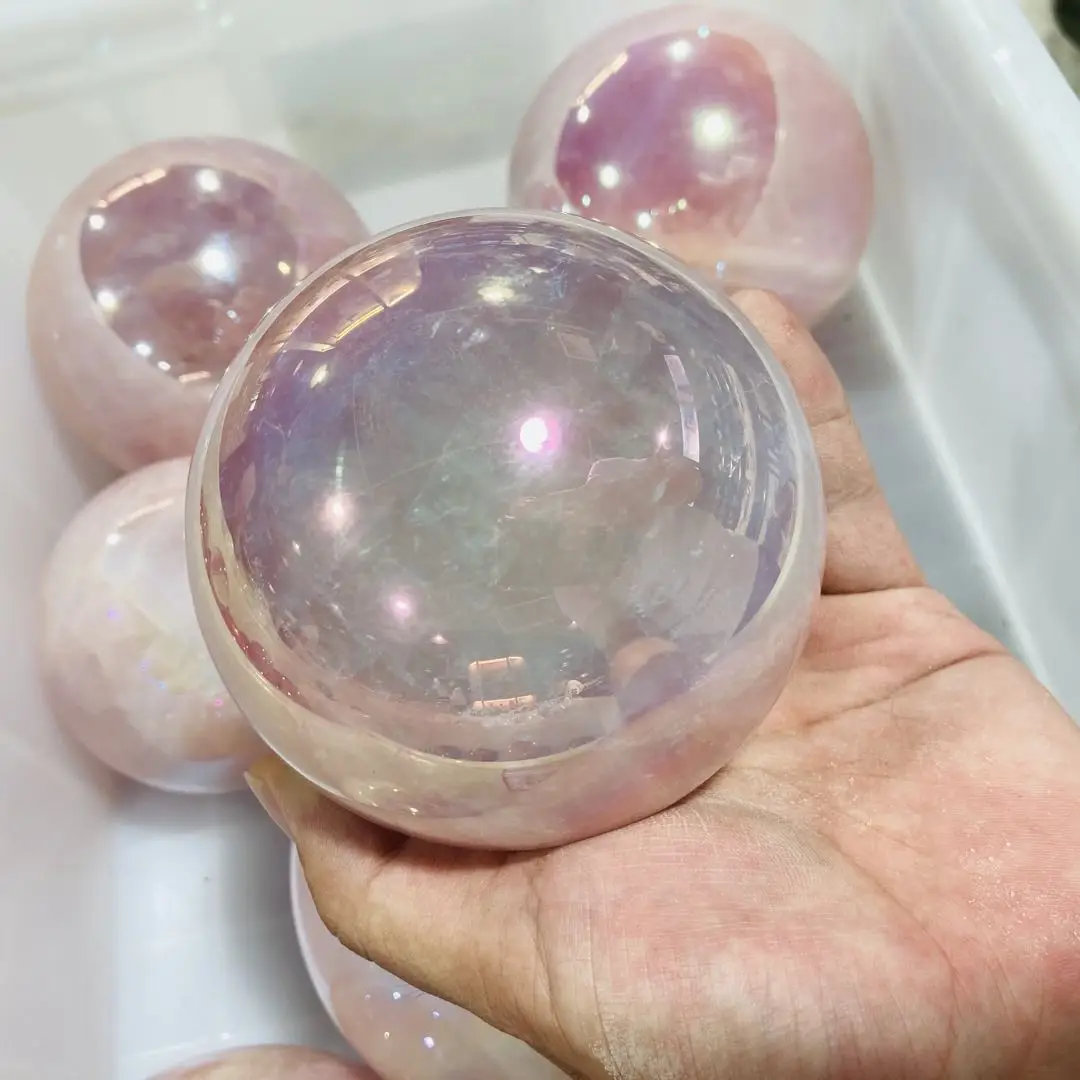 Natural Polished Angel Aura Spirit Rose Quartz Ball Crystal Ball Sphere for Sale