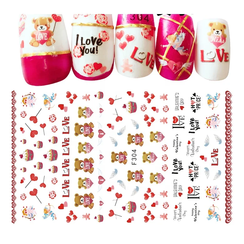Hot Sale Manicure Nail Romantic Valentines Decals Sexy Lips Lover Flower Heart Nail Art Decoration Stickers