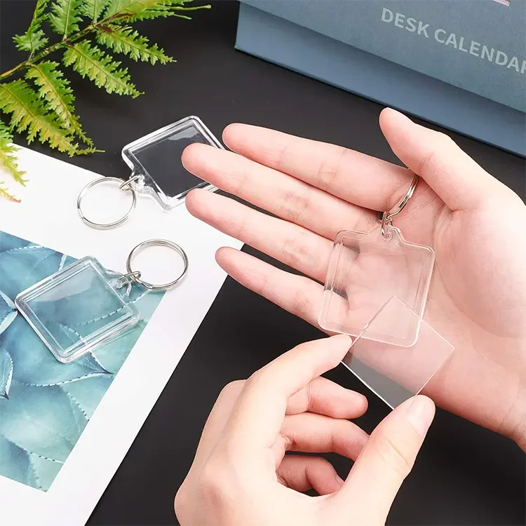 Round Square Rectangle Clear Acrylic Insert Photo Split Ring Keyring