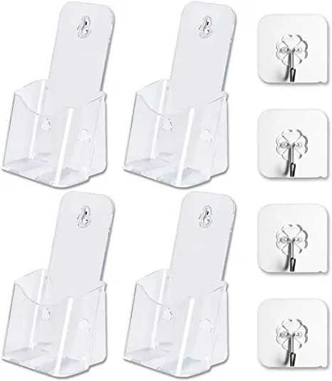 Acrylic Brochure Holder 4 inches Wide Clear Plastic Flyer Holder Magazine Document Booklet Display Stand Holder for Wall/Office