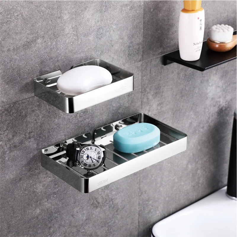 Drop Shipping Stainless Steel Soap Dish Toilet Wall-mounted No Punching Soap Rack Bathroom Drain Rack Metal Storage Rack
