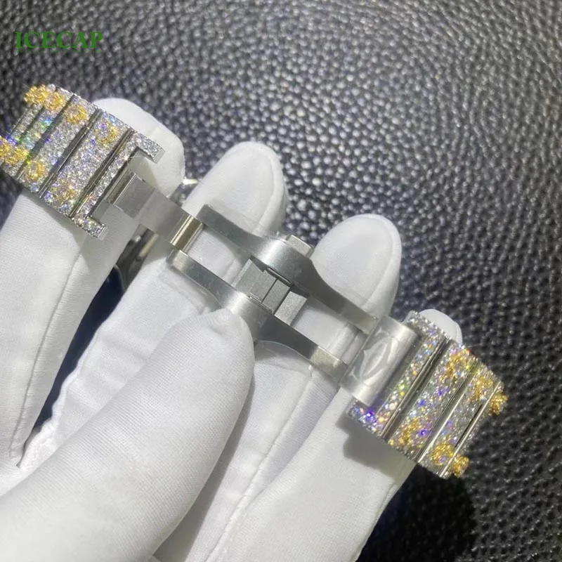 Hip Hop Jewelry Customized Moissanite Watch Luxury VVS Moissanite Diamond Buss down automatic watch for men