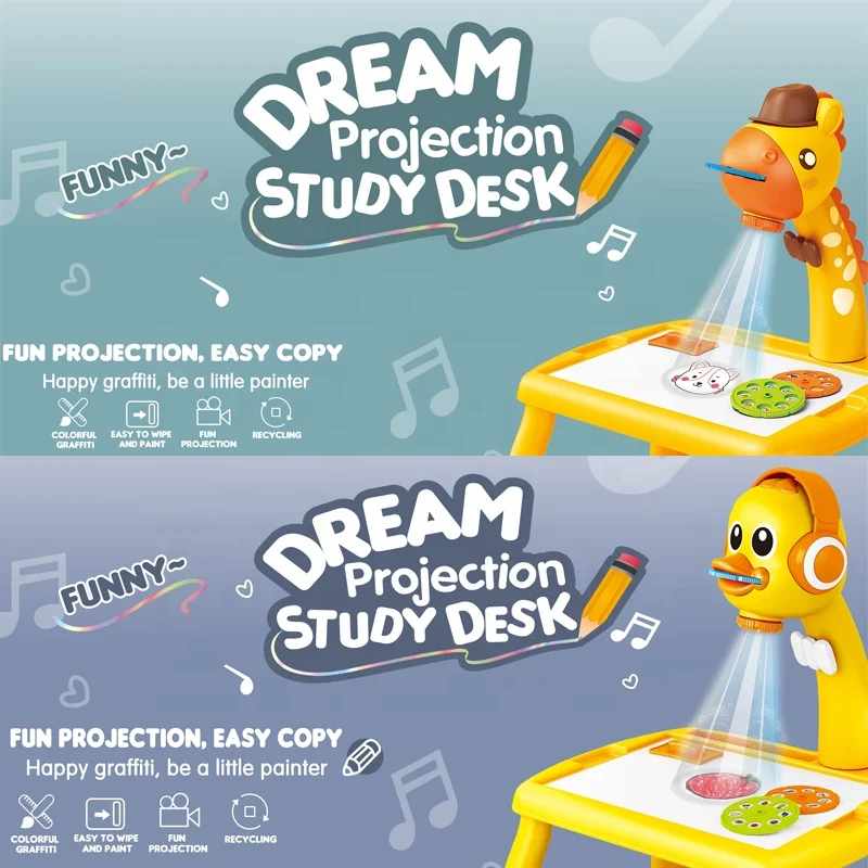 Children Educational Painting Toys Projector Study Desk Toy Color Graffiti Projection Drawing Table Game