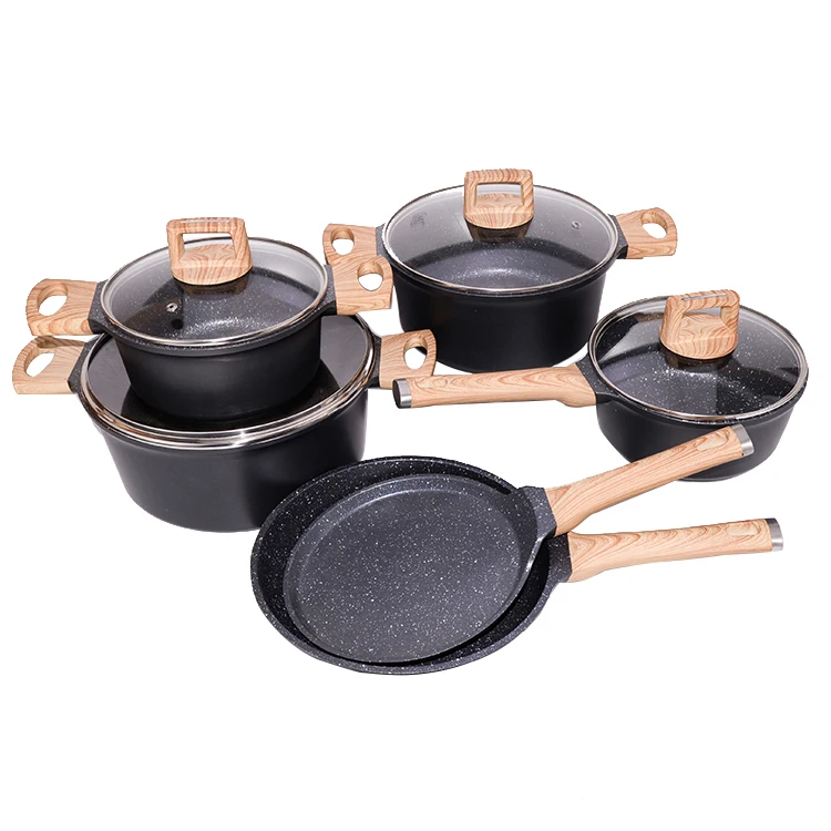 10pcs Cookware Sets Pizza Die-cast Aluminum Milk Die-cast Albaking Paper Non-stick Frying Pan Egg with Induction Bottom