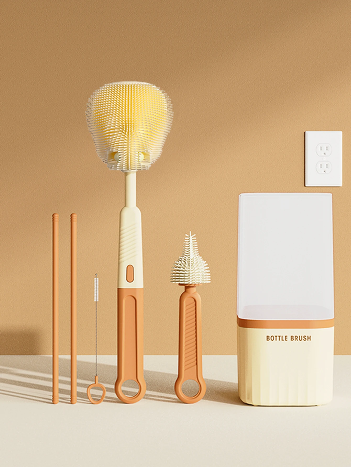 Candy Color Portable Travel Silicone Baby Bottle Straw Pacifier Cleaning Brush Dry Bottle Set