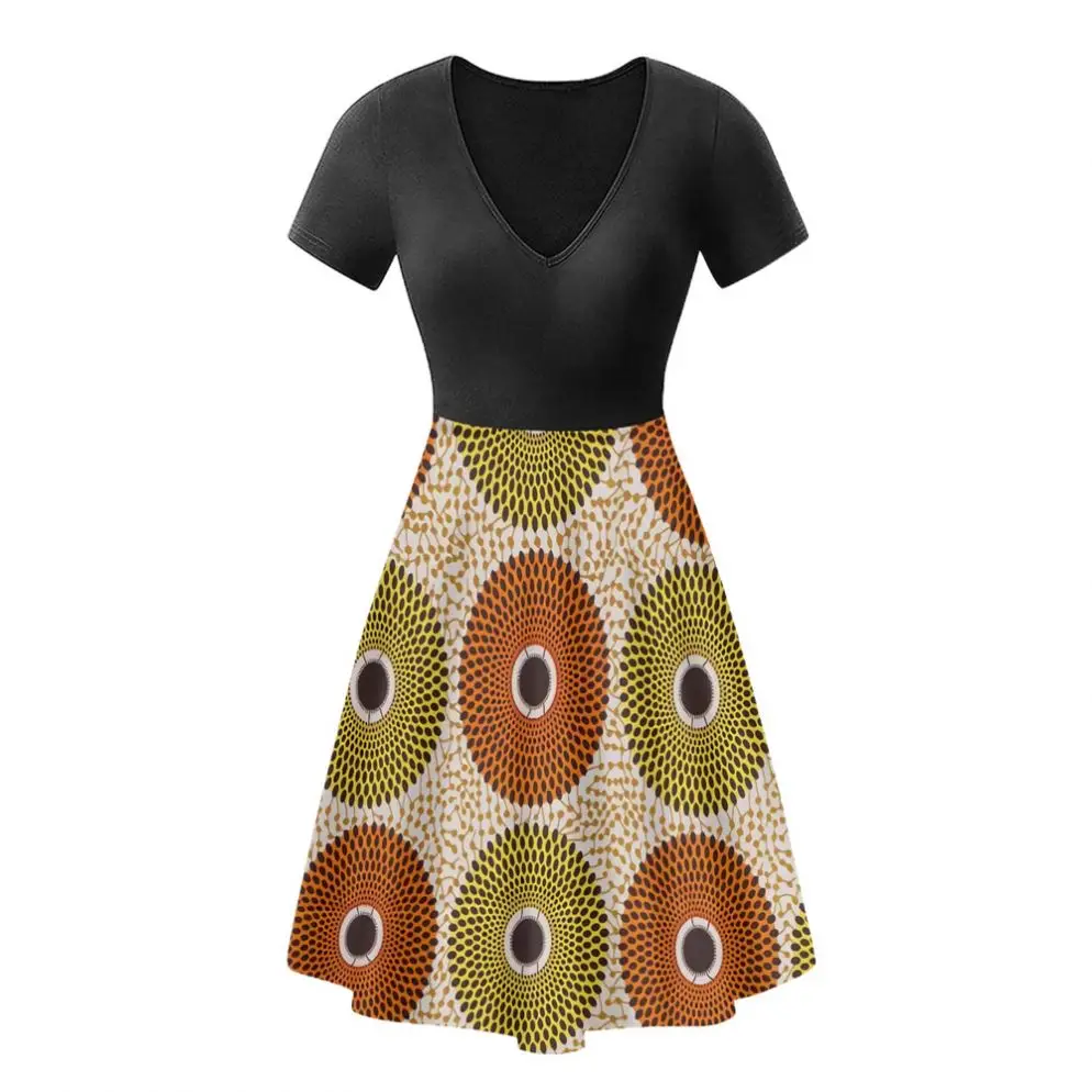 African Traditional Costume Flower Print Skirt Personalized Custom women casual dresses V-neck African kitenge Casual Dresses