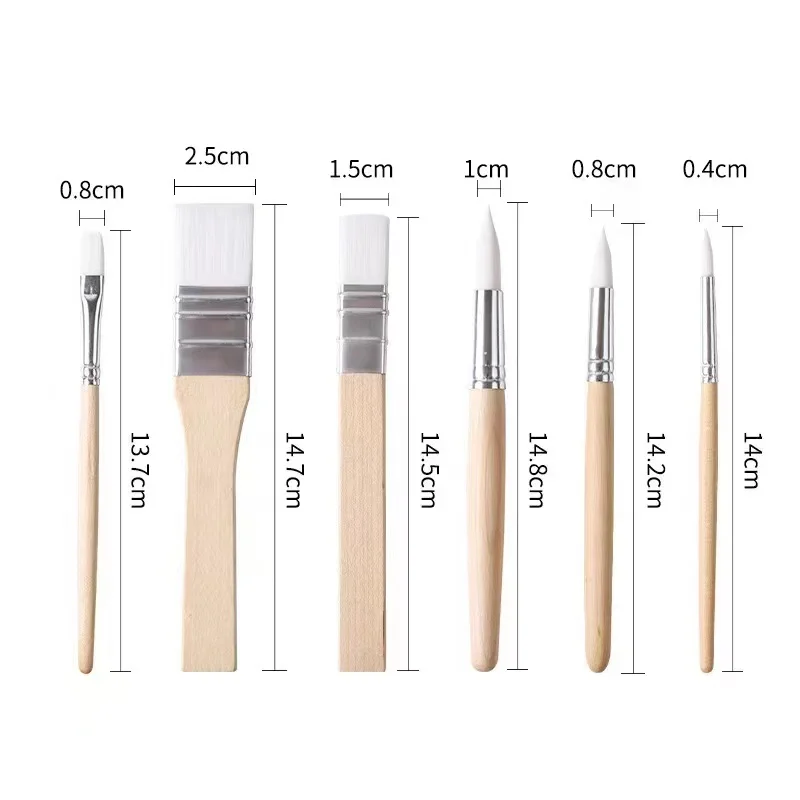 Miaoxuan Wen brand 6 silver set short wooden handle white brush set