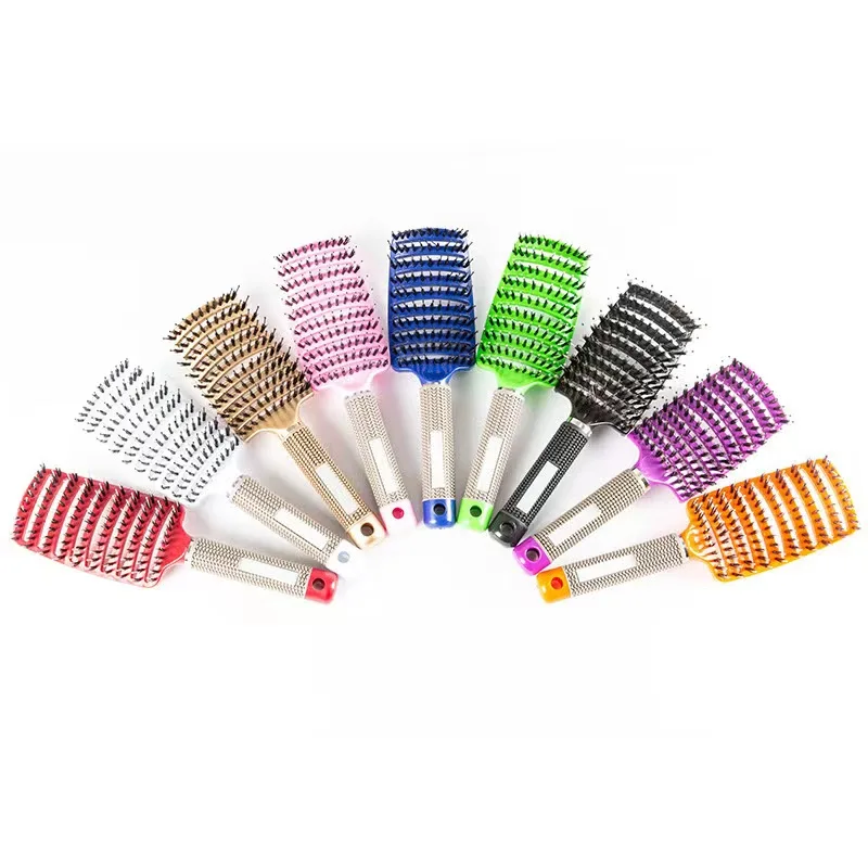 Factory direct supply of large curved combed pig mane massage makeup combs with curly hair, multifunctional curved ribbed combs