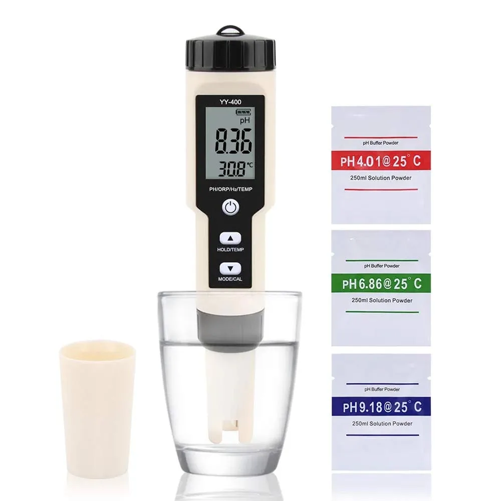 4-in-1 pH/ORP/H2/TEMP Meter Hydrogen Ion Concentration Tester, Digital Water Quality Tester with ATC, for Swimming Pools RH32