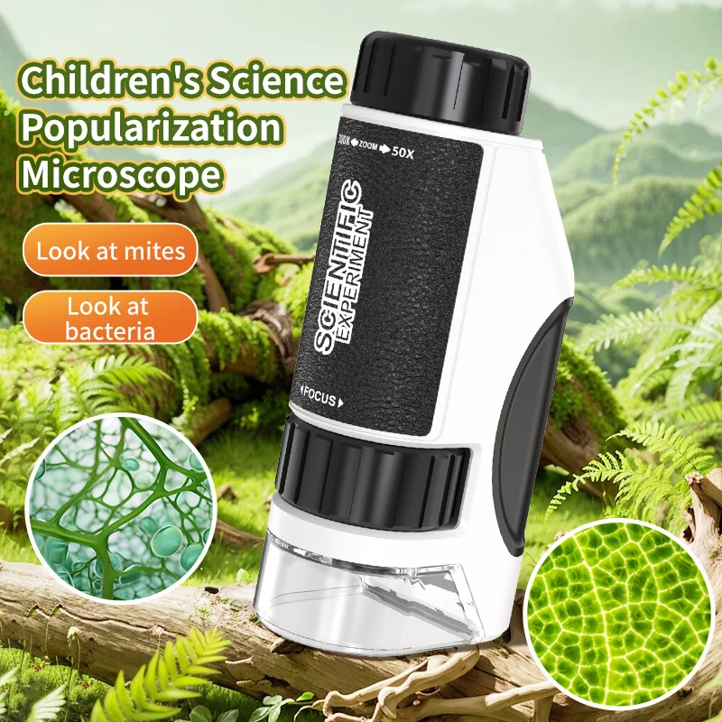 60-300x Kids Science LED Light Mini Plastic Handheld Microscope Toy Kit Educational Outdoor Toy for Children