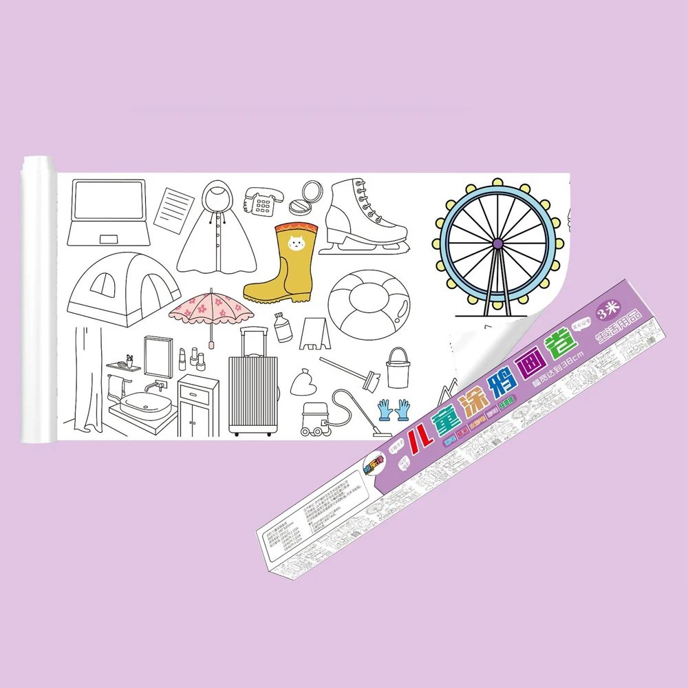 Drawing Roll for Kids Sticky Coloring Paper Graffiti Rolls Doodle Scroll DIY Painting with Stickers