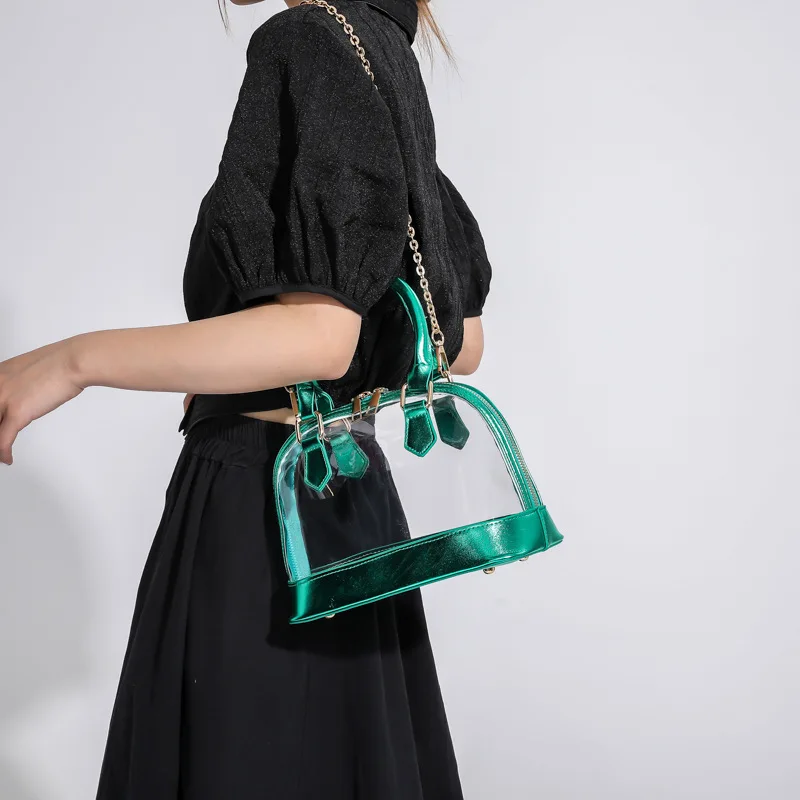 Lightweight Clear Chain Crossbody Bag Pvc Designer Shell Custom Tote Bag Ladies Summer Beach Bag