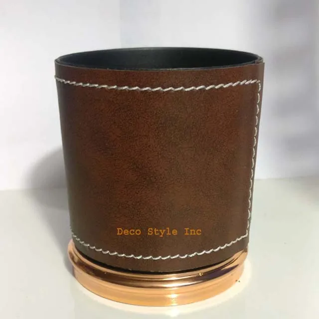 leather candle jar with lid stitching tan leather candle jar