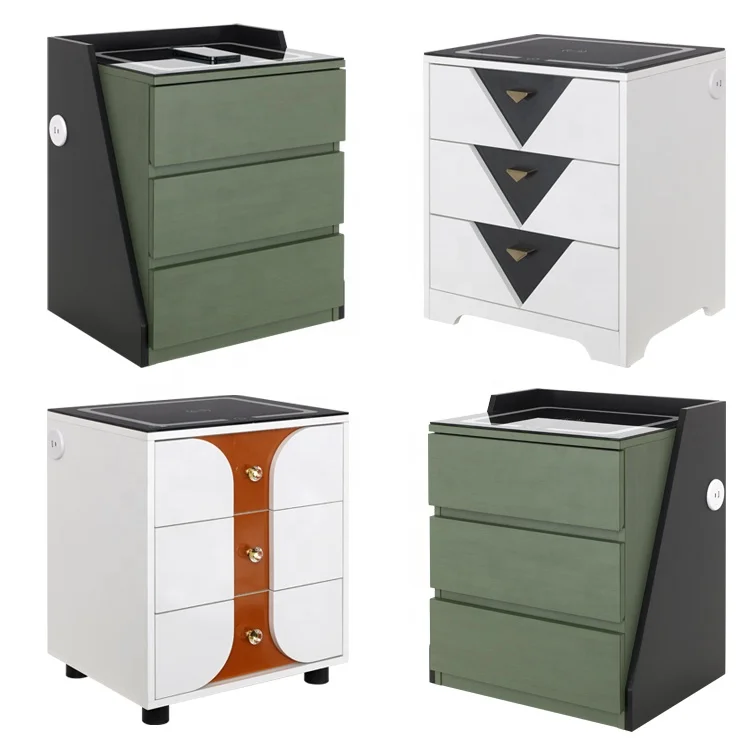 Jinsong Nordic White And Gold Multi-function Intelligent Chest Nightstand Cabinet Smart Wireless Charging Bedside Table