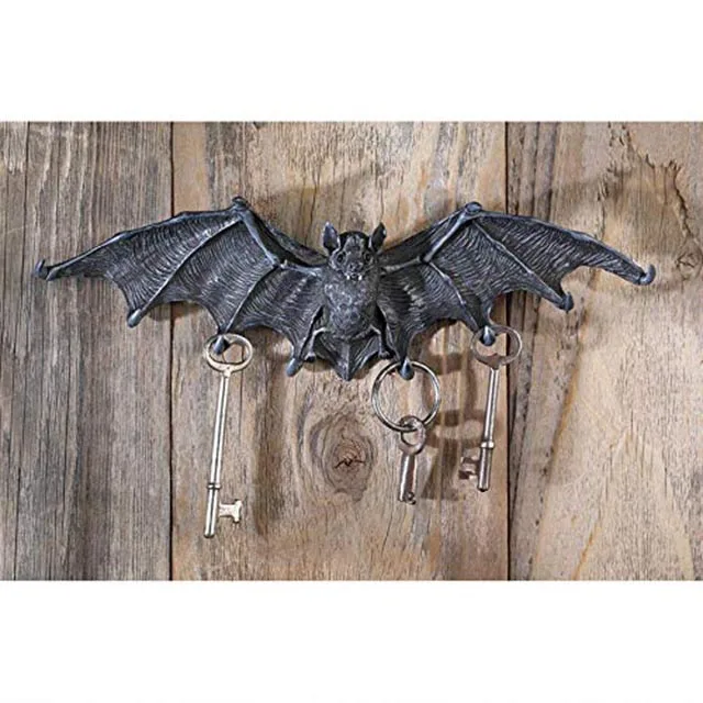 Black Vampire Bat Key Holder Wall Sculpture
