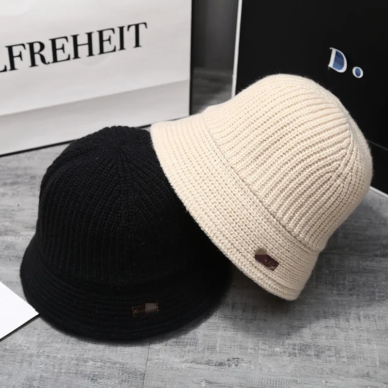 Женская теплая плотная вязаная шапка, шерстяная шапка рыбака, зимняя вязаная Панама