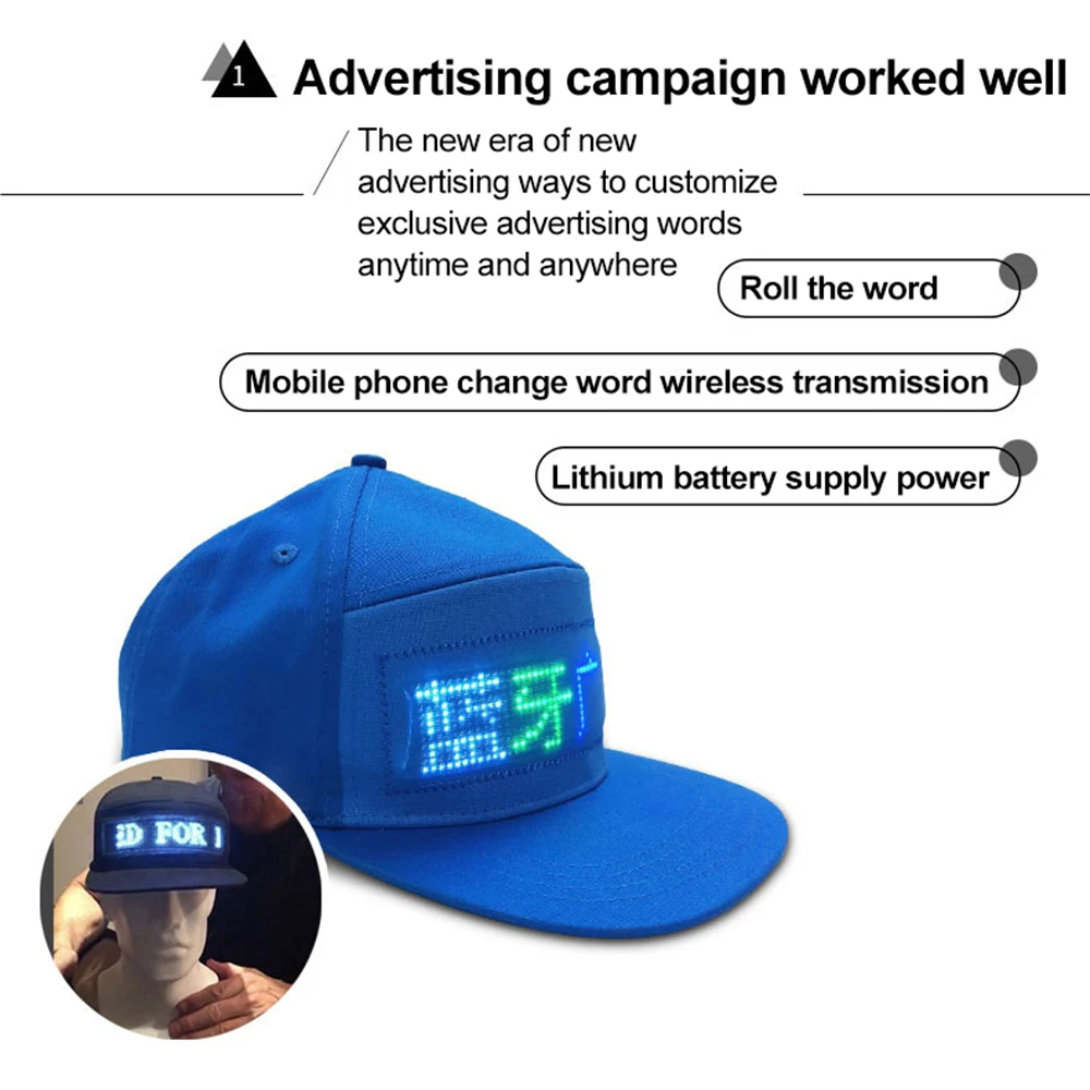 Usb Rechargeable Unisex Baseball Cap App Programmable Led Scrolling Message Display Board Hip Hop Street Advertising Hat Factory