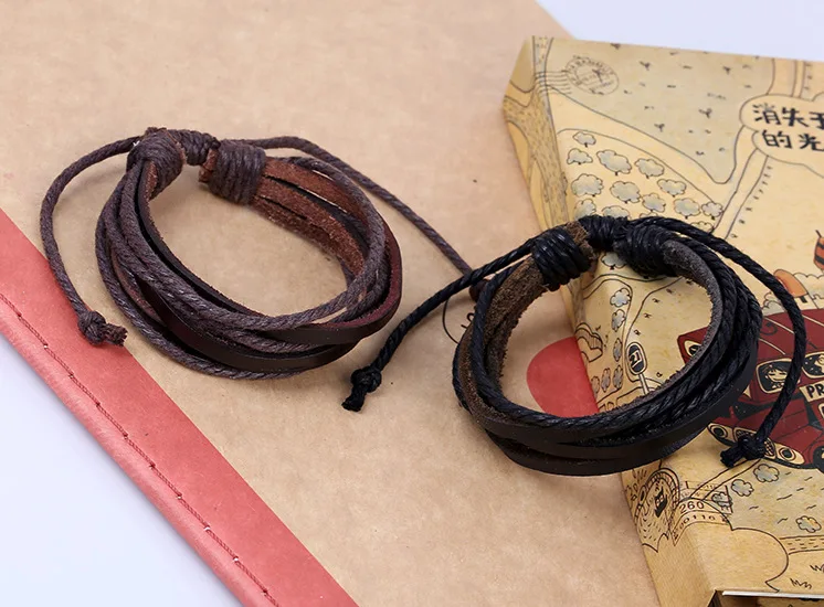 Hot Selling Hand Woven Cowhide Hand Rope Bracelet Fashion Classic Jewelry Retro Hemp Rope Multi-layer Leather Bracelet