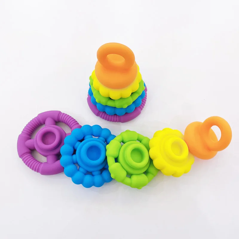 BPA Free Silicone Baby Teether, Kids-friendly Stacker Tower Design, Food Grade Material Approved