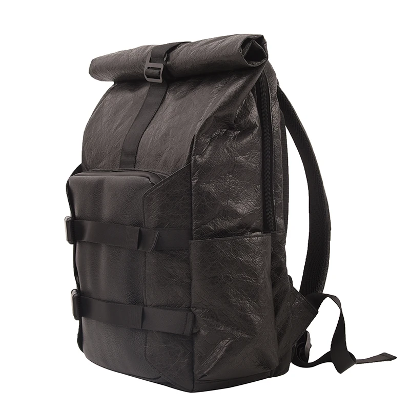 High quality leather tyvek college students rolling top backpacks custom computer rolling top backpack