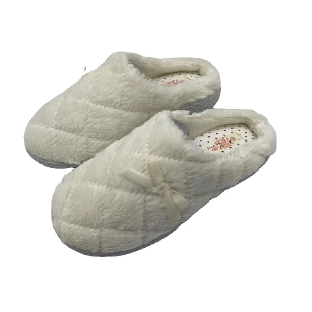 Wholesale winter warm fluffy soft fur quilting house slippers for women