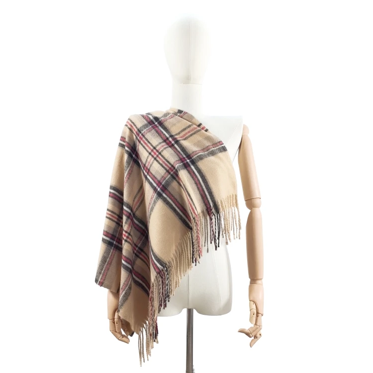 Hot high quality lady checkered polyester luxury plaid polyester cashmere scarf pashminas warps knitted shawls hijab for women