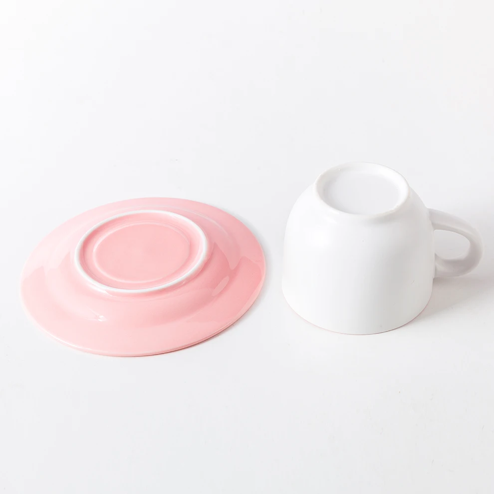 Shengjing Cheap Pink 220ml Coffee Cup Sets Glossy Ceramic Drinkware For Coffee Shop Chinese Teaware